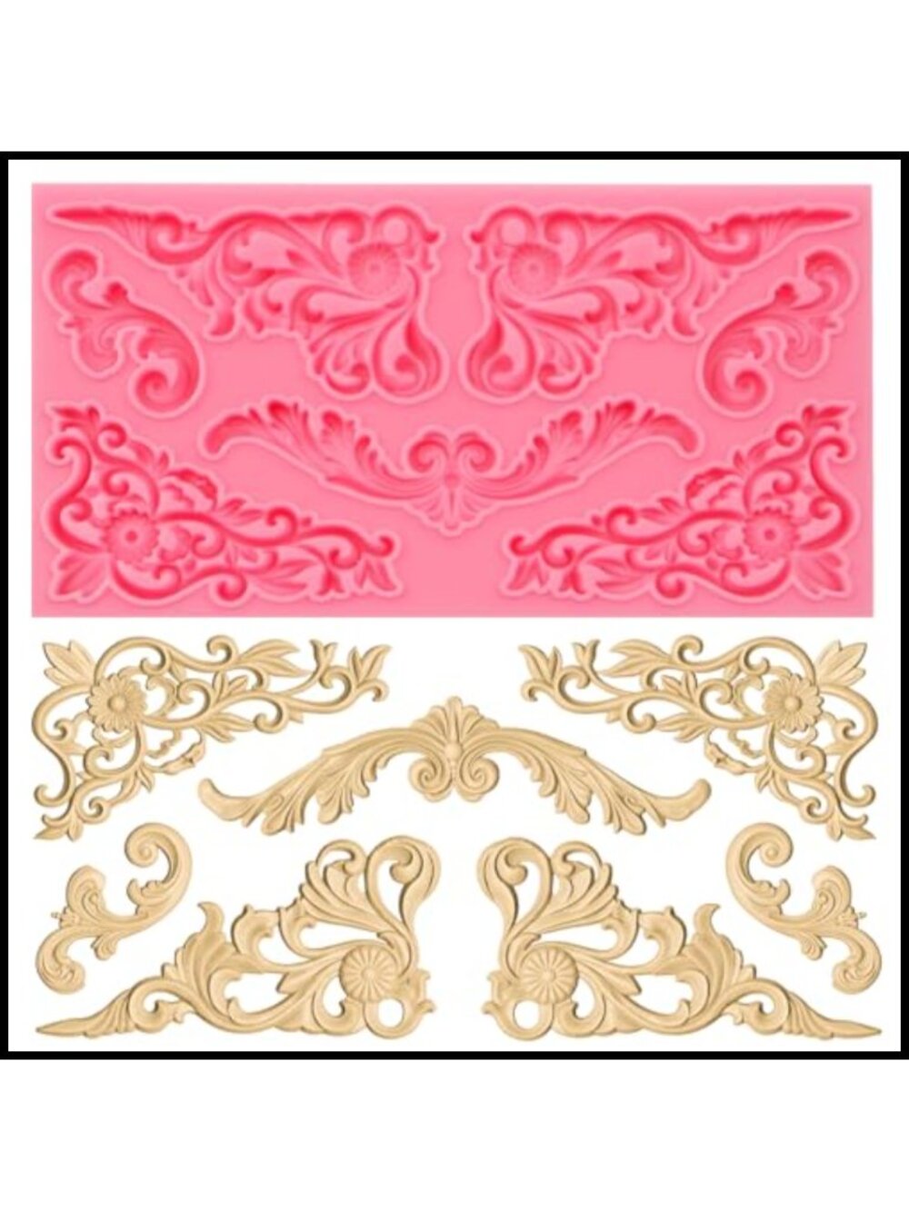 Silicone Fondant Mold Baroque Curlicue Cake Border Chocolate Candy Resin